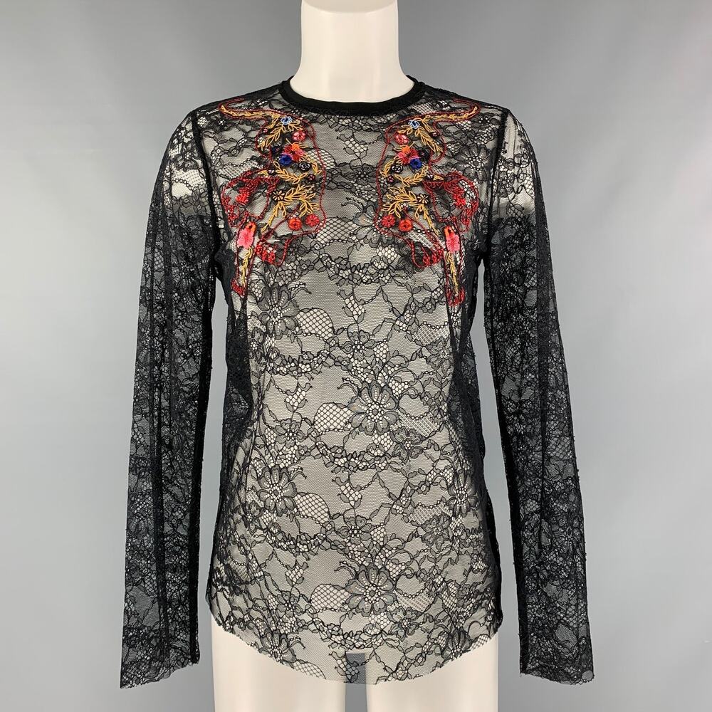SANDRO Size S Black Polyamide Lace Long Sleeve Dress Top